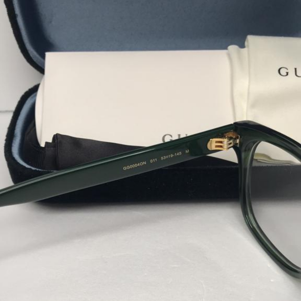 New - 💯 Original Gucci GG0004ON 011 Green with Red Stripe Square Men`s Eyeglas - Picture 13 of 13